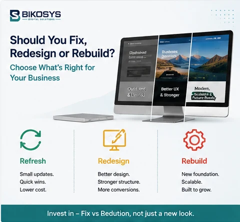 Website refresh, redesign and rebuild comparison for businesses deciding how to improve an underperforming website