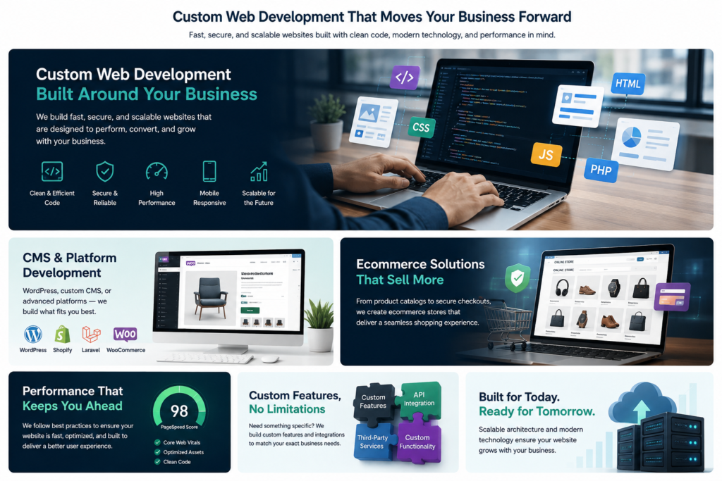 Custom web development services for business websites and ecommerce platforms