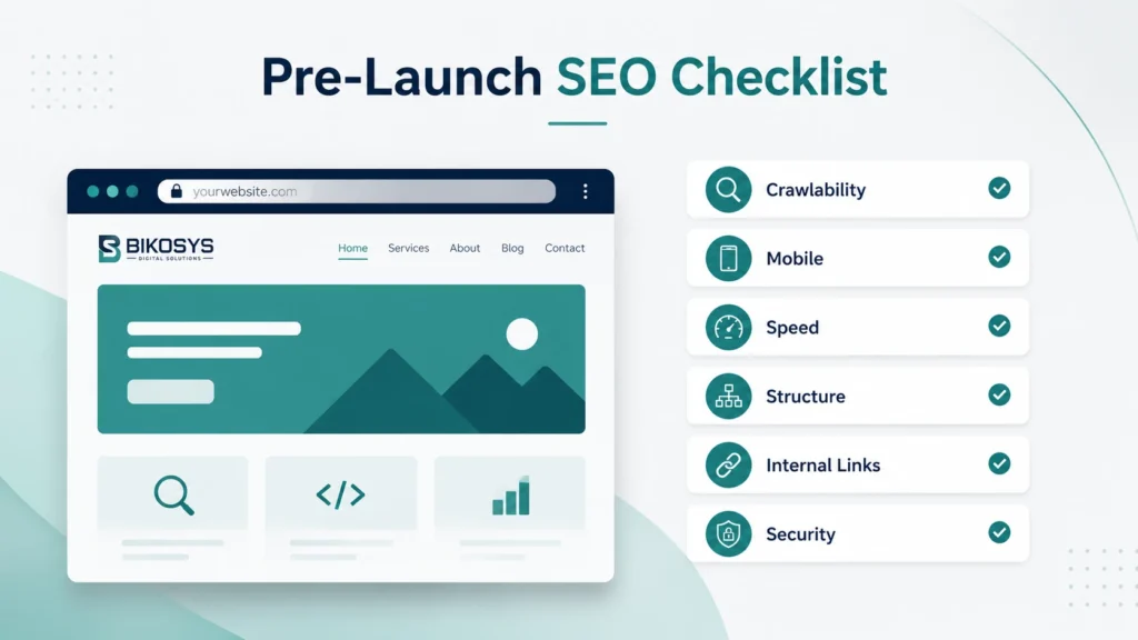 Pre-launch SEO-friendly web design checklist for crawlability, mobile, speed and site structure