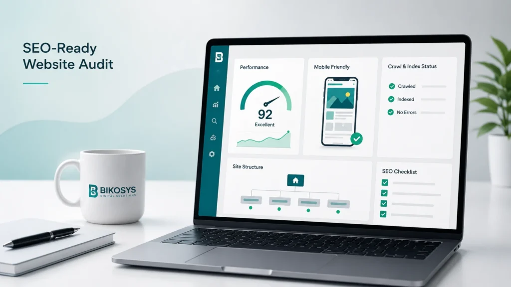 SEO-friendly website audit checking performance, mobile usability, crawlability and indexing