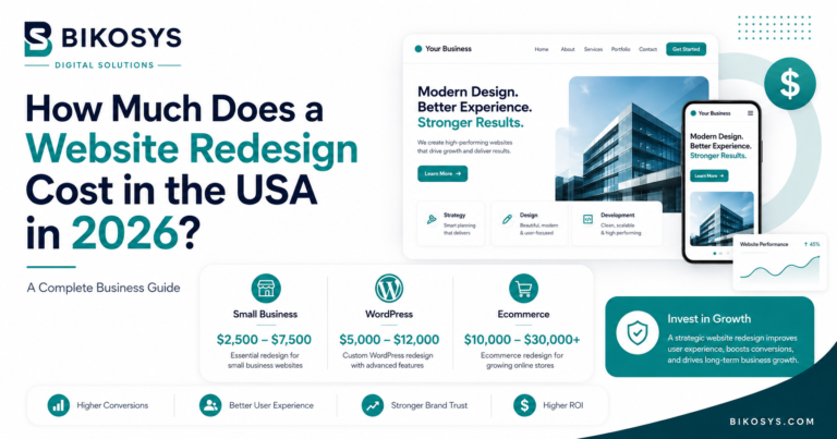 Website redesign cost in the USA in 2026 with pricing ranges for small business, WordPress and ecommerce websites