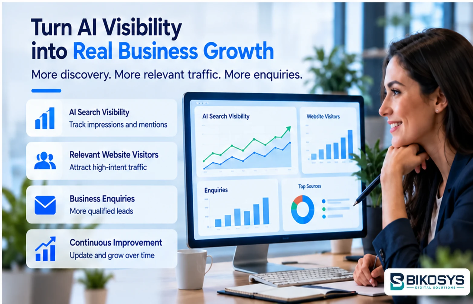 Dashboard illustrating AI search visibility and qualified business enquiries.
